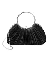 Shimmer Pleated Ring Handle Clutch Bag - Black - Palazzo Couture Online