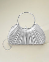 Shimmer Pleated Ring Handle Clutch Bag - Champagne - Palazzo Couture Online