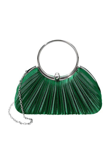 Shimmer Pleated Ring Handle Clutch Bag - Green - Palazzo Couture Online