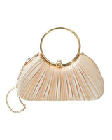 Shimmer Pleated Ring Handle Clutch Bag - Champagne - women's evening clutch