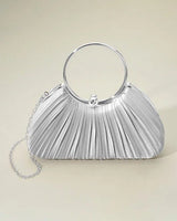 Shimmer Pleated Ring Handle Clutch Bag - Silver - women's evening clutch
