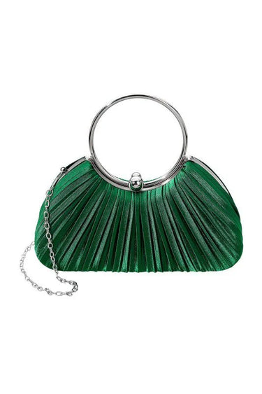 Shimmer Pleated Ring Handle Clutch Bag - Green - women's evening clutch