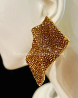 Shimmer Wave Rhinestone Earrings – Gold Flag Style - women's statement jewelry