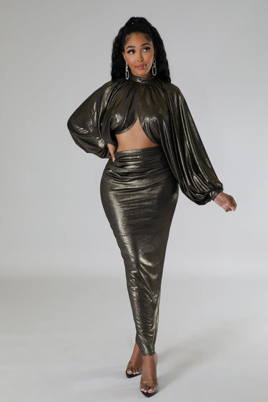 Shimmering Goddess Skirt Set Bronze - Palazzo Couture Online
