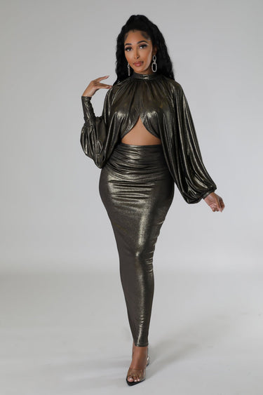 Shimmering Goddess Skirt Set Bronze - Palazzo Couture Online