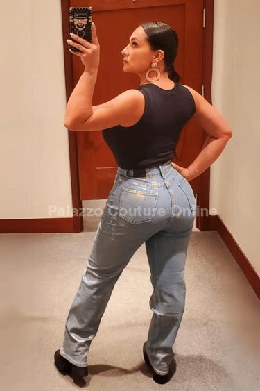 Shimmering Glow High-Waist Gold Jeans - view 2