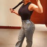 Shimmering Glow High-Waist Gold Jeans - front view