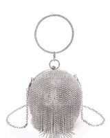 Shine On Me Silver Clutch with Rhinestone Fringe Ball Design for women - bag by Palazzo Couture