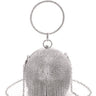 Shine On Me Silver Clutch with Rhinestone Fringe Ball Design for women - bag by Palazzo Couture