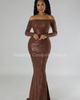 Shine The Night Dress (Brown) - Palazzo Couture Online