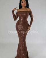 Shine The Night Dress (Brown) - Palazzo Couture Online