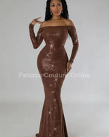 Women's Brown maxi dress elegant style back view