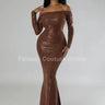 Shine The Night Dress  (Brown) front view showing full-length maxi silhouette