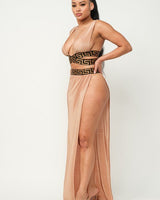 Show me the Meaning of Love Pleated Skirt Set (Khaki) - Palazzo Couture Online