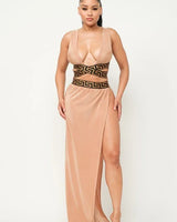 Women's Khaki skirt set pleated style back view