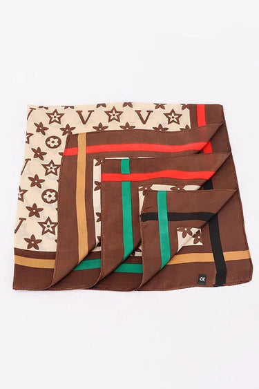 brown bandana scarf with bold motif pattern