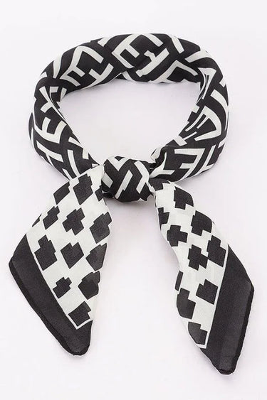 black multi-print bandana with structured border detail