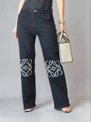 Signature Stitch Wide-Leg Jeans close up of stylish fabric and construction detail