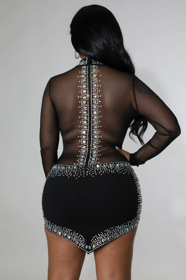 Women's Black mini dress elegant style back view