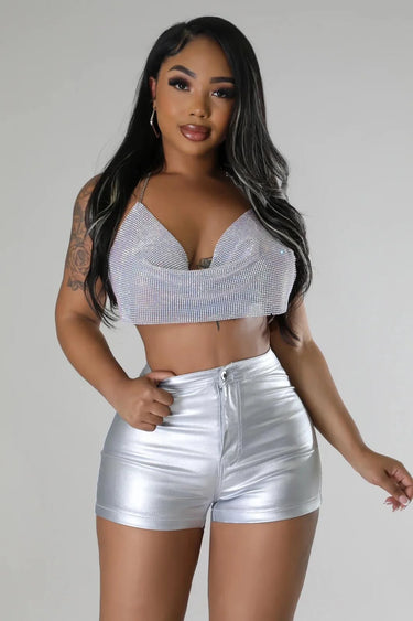 Sassy Silver High-Waist Shorts front view