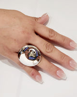 Sterling silver ring laid flat showing full profile view