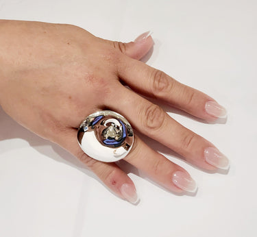 Sterling silver ring laid flat showing full profile view