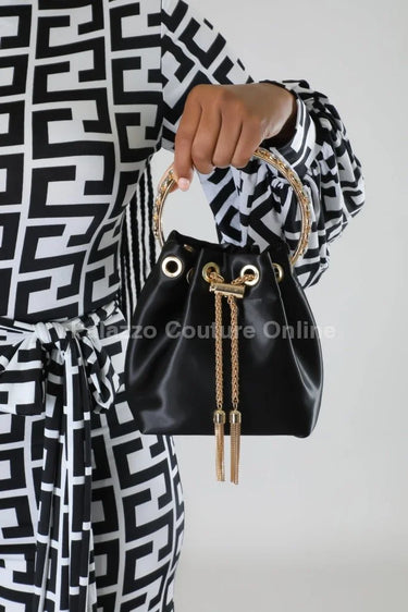 Simone Babe Black Handbag with Rhinestone Handle & Chain - trendy women's bag