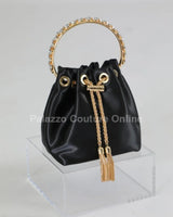 Simone Babe Black Handbag with Rhinestone Handle & Chain for women - bag by Palazzo Couture