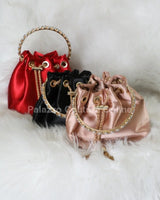 Simone Babe Nude Handbag with Rhinestone Handle & Chain - chic clutch by Palazzo Couture