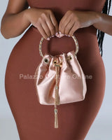 Simone Babe Nude Handbag with Rhinestone Handle & Chain - stylish purse for going out