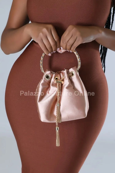 Simone Babe Nude Handbag with Rhinestone Handle & Chain - stylish purse for going out