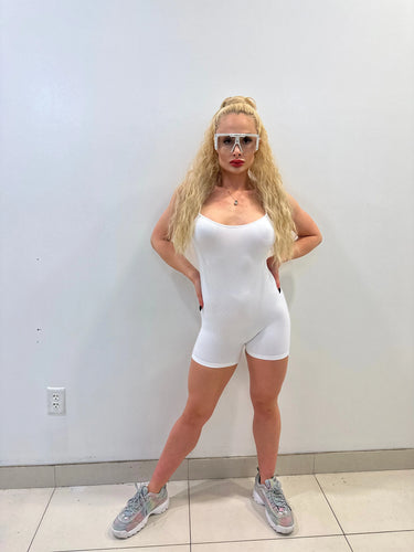 Simple Perfection White Romper – Ribbed Basic Cami Style - stylish one-piece outfit