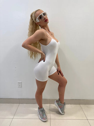 Simple Perfection White Romper – Ribbed Basic Cami Style - trendy women's romper