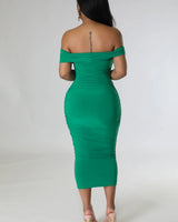 Sincerely Yours Ruched Green Dress showing sophisticated detailing