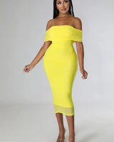 Women's Yellow midi dress ruched style back view