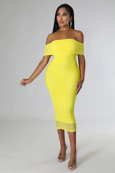 Sincerely Yours Ruched  Yellow Dress close up detail of ruched design
