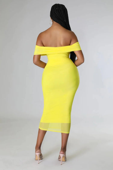 Sincerely Yours Ruched  Yellow Dress showing sophisticated detailing