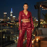 Sleek Edge Faux Leather Wrap Jacket Set - Burgundy for women - stylish outerwear by Palazzo Couture