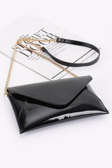 Sleek Enamel Envelope Clutch - Black - Palazzo Couture Online