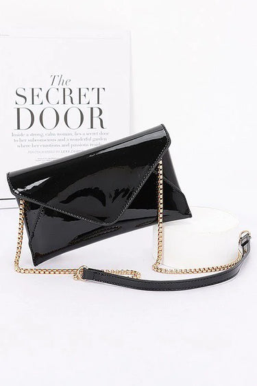 Sleek Enamel Envelope Clutch - Black - women's evening clutch