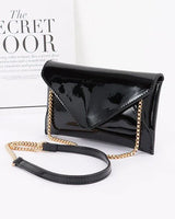 Sleek Enamel Envelope Clutch - Black - trendy women's bag