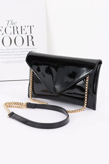 Sleek Enamel Envelope Clutch - Black - trendy women's bag