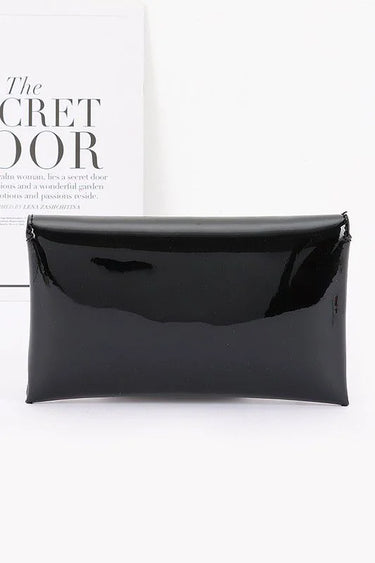 Sleek Enamel Envelope Clutch - Black - stylish purse for going out
