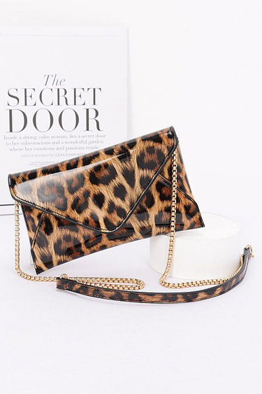 Sleek Enamel Envelope Clutch - Leopard - Palazzo Couture Online