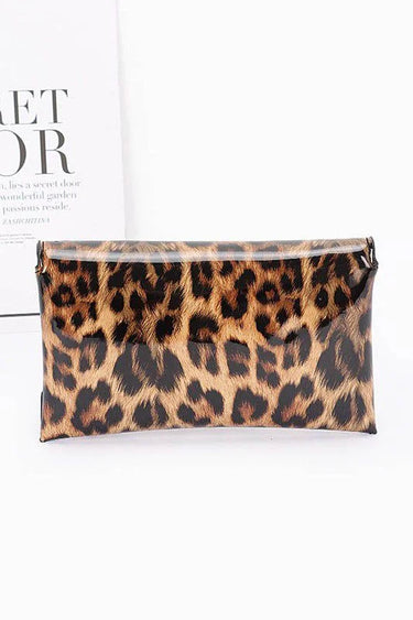 Sleek Enamel Envelope Clutch - Leopard - women's evening clutch