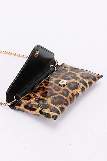 Sleek Enamel Envelope Clutch - Leopard - trendy women's bag