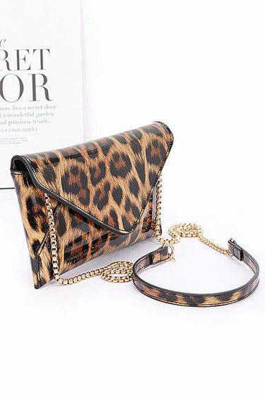 Sleek Enamel Envelope Clutch - Leopard - stylish purse for going out