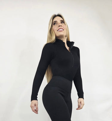 Sleek Ribbed High - Neck Bodysuit (Black) - Palazzo Couture Online