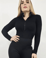 Sleek Ribbed High - Neck Bodysuit (Black) - Palazzo Couture Online