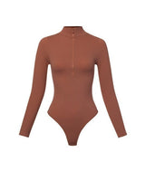 Sleek Ribbed High - Neck Bodysuit (Gingerbread) - Palazzo Couture Online